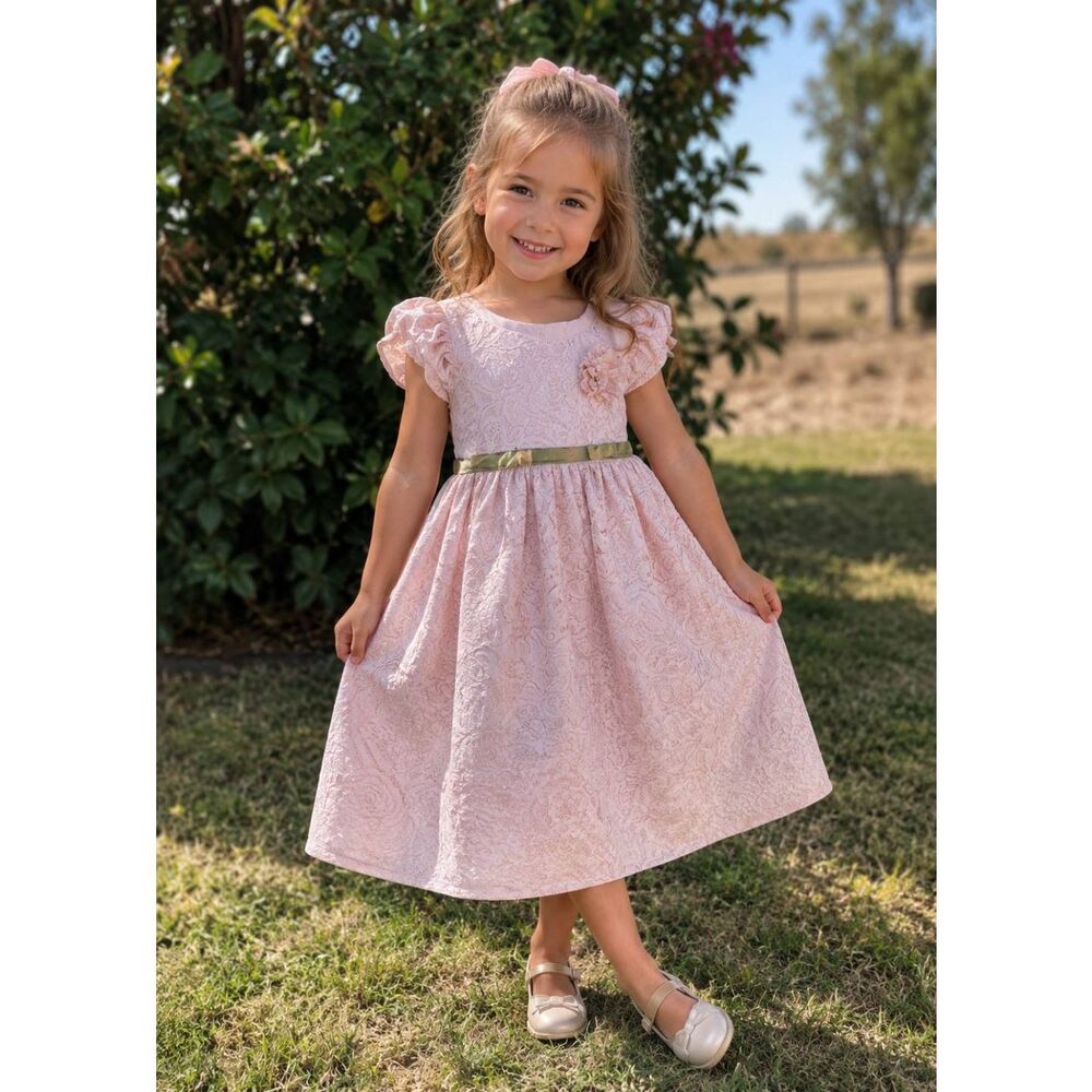 Beautiful Laura Ashley Little Girl Size 5 Blush Pink Lace Dress